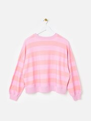 Oliver Bonas Pink 100% Cotton Striped Washed Sweatshirt - Image 5 of 9