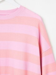 Oliver Bonas Pink 100% Cotton Striped Washed Sweatshirt - Image 8 of 9
