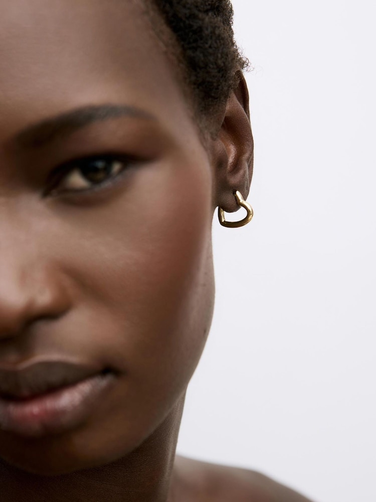 Oliver Bonas Gold Tone Polly Puffy Heart Profile Small Hoop Earrings - Image 4 of 4