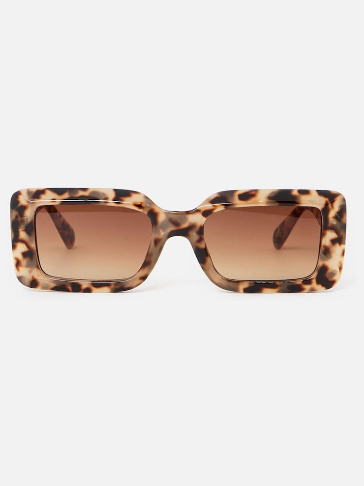 Oliver Bonas Brown Milky Faux Tortoiseshell Rectangular Sunglasses - Image 1 of 5