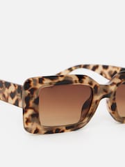 Oliver Bonas Brown Milky Faux Tortoiseshell Rectangular Sunglasses - Image 4 of 5