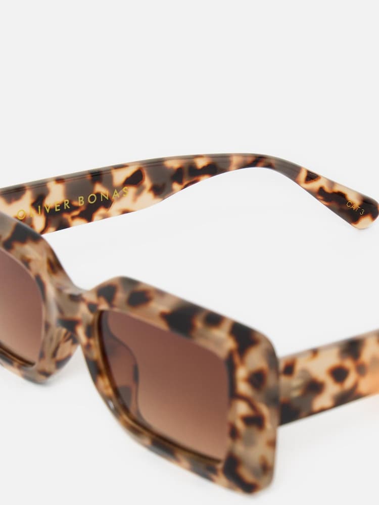 Oliver Bonas Brown Milky Faux Tortoiseshell Rectangular Sunglasses - Image 5 of 5