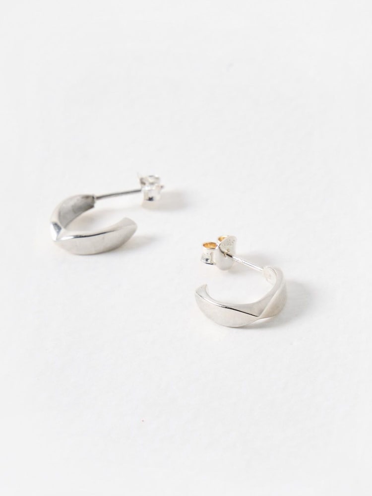 Oliver Bonas Silver Tone Marlowe Faceted Sterling Huggie Earrings - Image 1 of 5
