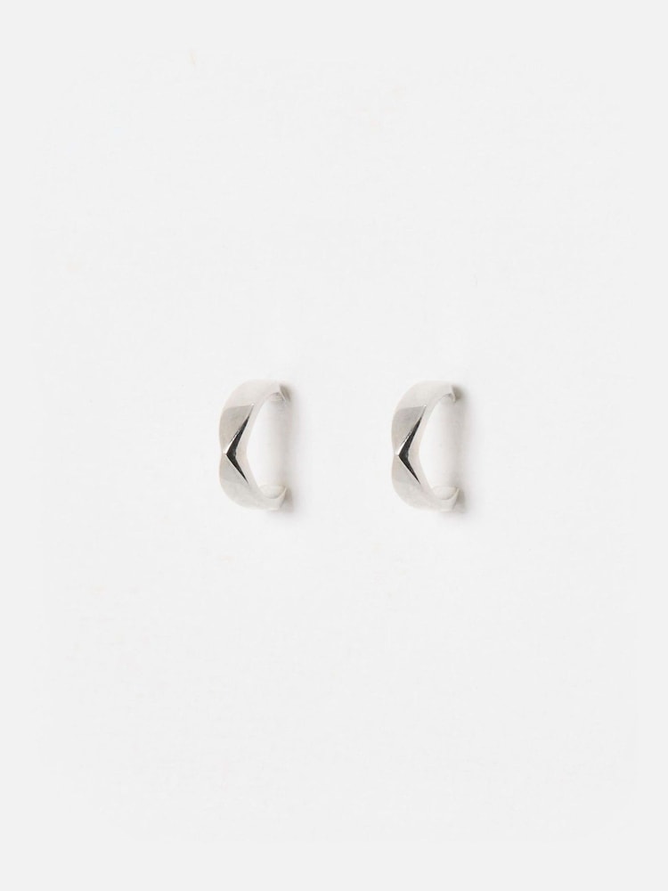 Oliver Bonas Silver Tone Marlowe Faceted Sterling Huggie Earrings - Image 2 of 5