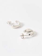 Oliver Bonas Silver Tone Marlowe Faceted Sterling Huggie Earrings - Image 3 of 5