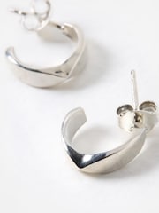 Oliver Bonas Silver Tone Marlowe Faceted Sterling Huggie Earrings - Image 4 of 5