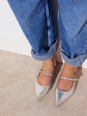 Oliver Bonas Silver Mary Jane Metallic Leather Slingbacks - Image 1 of 7