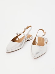 Oliver Bonas Silver Mary Jane Metallic Leather Slingbacks - Image 2 of 7
