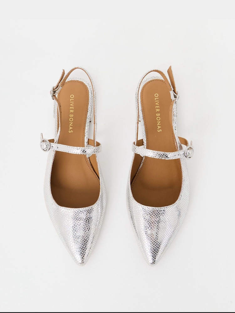 Oliver Bonas Silver Mary Jane Metallic Leather Slingbacks - Image 7 of 7