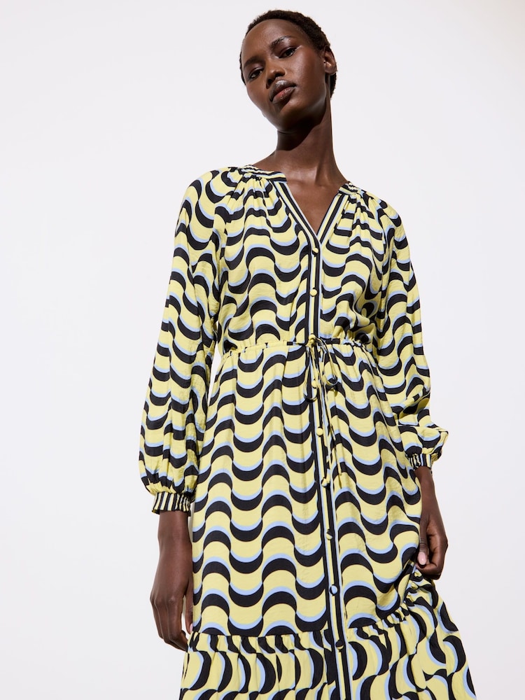 Oliver Bonas Yellow Wave Geometric Maxi Dress - Image 1 of 9