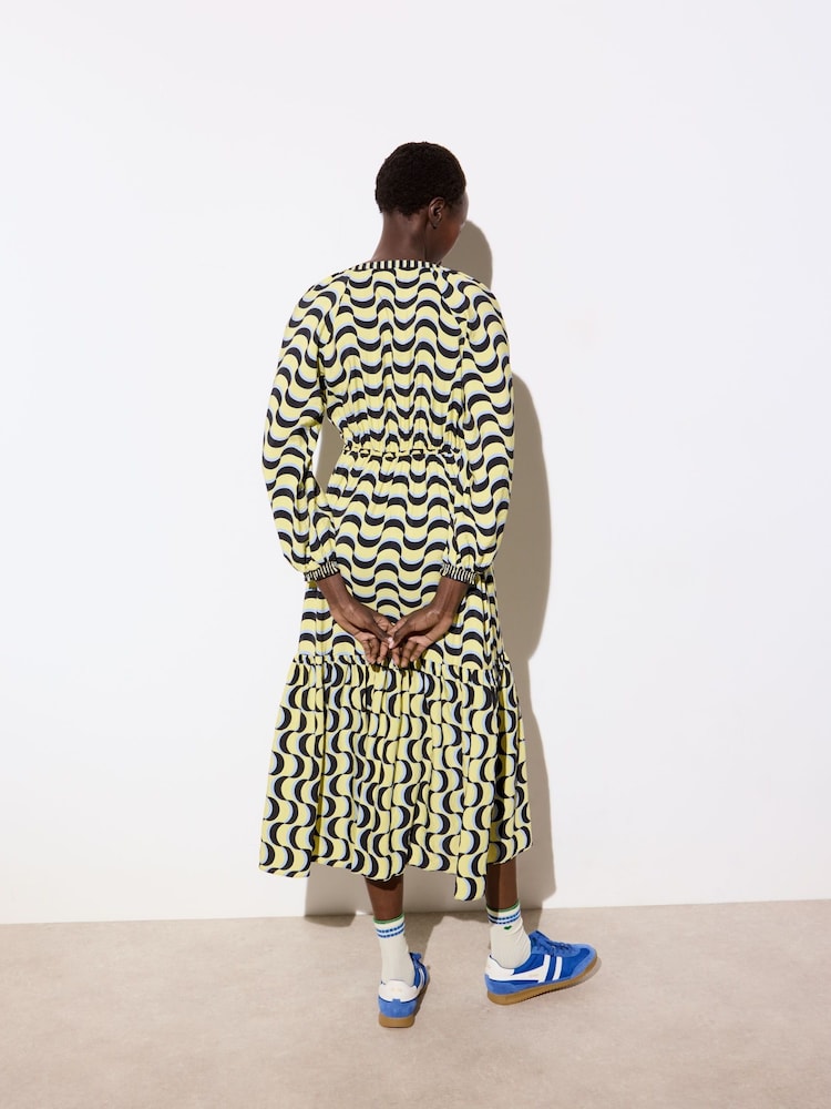 Oliver Bonas Yellow Wave Geometric Maxi Dress - Image 2 of 9