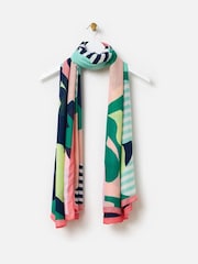 Oliver Bonas Blue Bright Abstract Floral and Striped Lightweight Scarf - Image 1 of 5