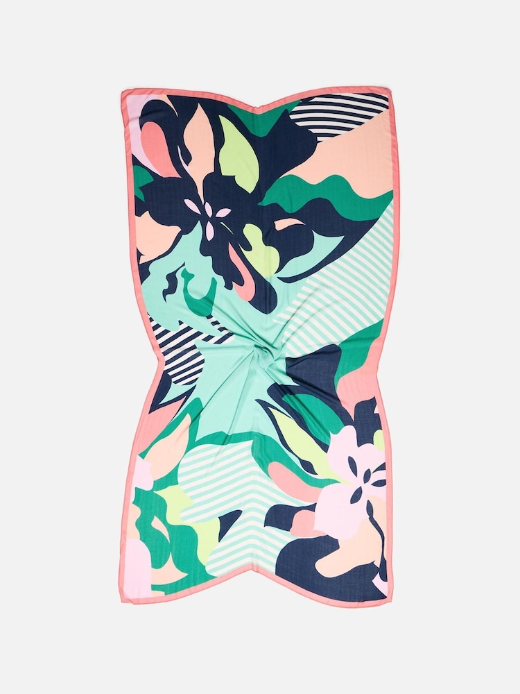Oliver Bonas Blue Bright Abstract Floral and Striped Lightweight Scarf - Image 2 of 5