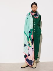 Oliver Bonas Blue Bright Abstract Floral and Striped Lightweight Scarf - Image 5 of 5