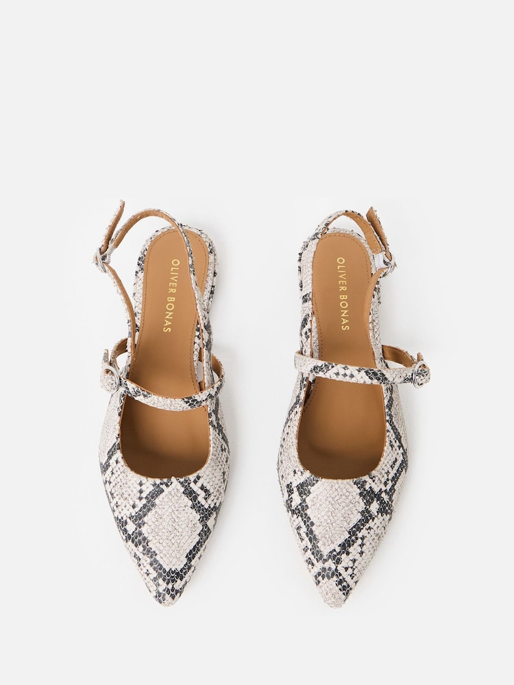 Oliver Bonas Black Mary Jane Snake Print Leather Slingbacks Shoes - Image 1 of 6