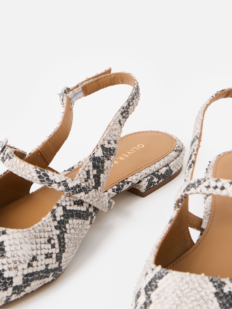 Oliver Bonas Black Mary Jane Snake Print Leather Slingbacks Shoes - Image 2 of 6