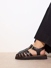 Oliver Bonas Black Leather Weave Fisherman Sandals - Image 1 of 7