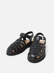 Oliver Bonas Black Leather Weave Fisherman Sandals - Image 2 of 7