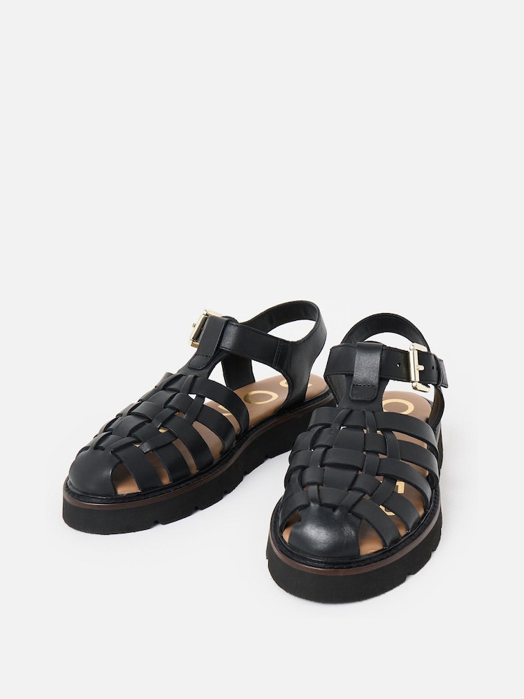 Oliver Bonas Black Leather Weave Fisherman Sandals - Image 2 of 7