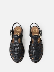 Oliver Bonas Black Leather Weave Fisherman Sandals - Image 3 of 7