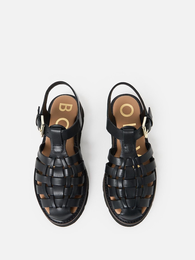 Oliver Bonas Black Leather Weave Fisherman Sandals - Image 3 of 7