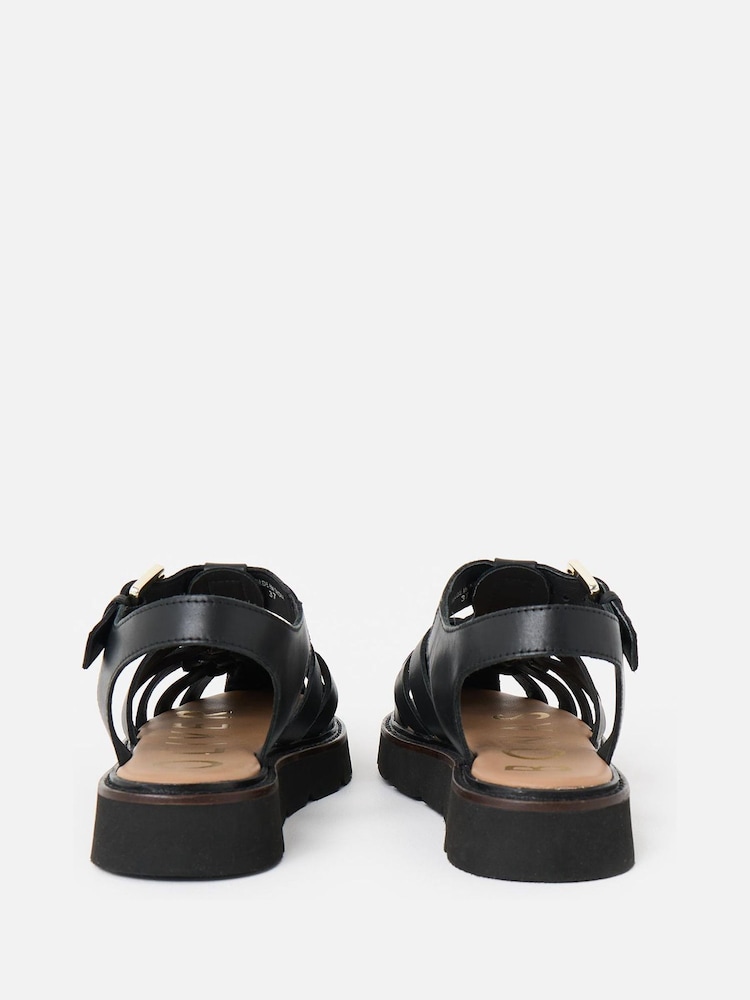 Oliver Bonas Black Leather Weave Fisherman Sandals - Image 4 of 7