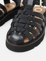 Oliver Bonas Black Leather Weave Fisherman Sandals - Image 7 of 7