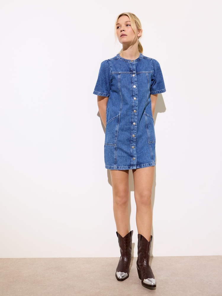 Oliver Bonas Blue Denim Mini Dress - Image 1 of 9 Oliver Bonas Blue Denim Mini Dress - Image 1 of 9
