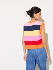 Oliver Bonas Pink Striped Fluffy Button Up Knitted Waistcoat - Image 1 of 7