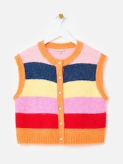 Oliver Bonas Pink Striped Fluffy Button Up Knitted Waistcoat - Image 2 of 7