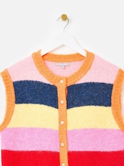 Oliver Bonas Pink Striped Fluffy Button Up Knitted Waistcoat - Image 4 of 7
