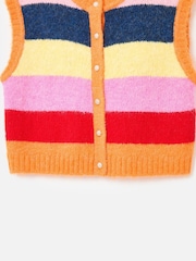 Oliver Bonas Pink Striped Fluffy Button Up Knitted Waistcoat - Image 5 of 7
