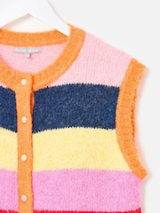 Oliver Bonas Pink Striped Fluffy Button Up Knitted Waistcoat - Image 6 of 7