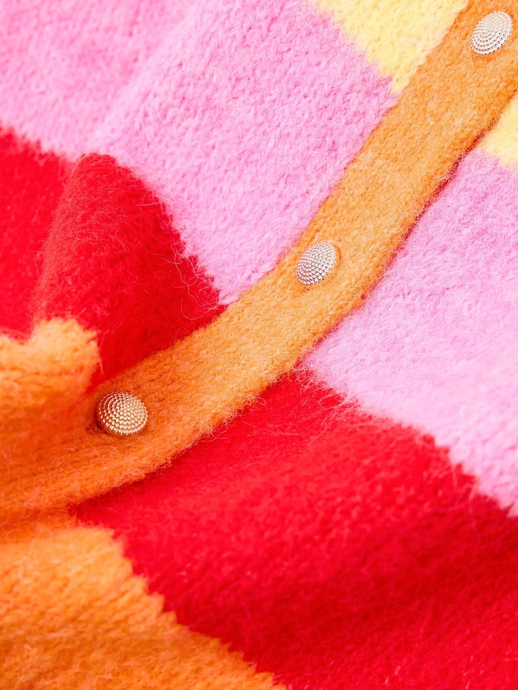 Oliver Bonas Pink Striped Fluffy Button Up Knitted Waistcoat - Image 7 of 7