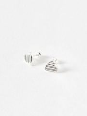 Oliver Bonas Silver Tone Veda Wavy Lines Heart Stud Earrings - Image 1 of 5