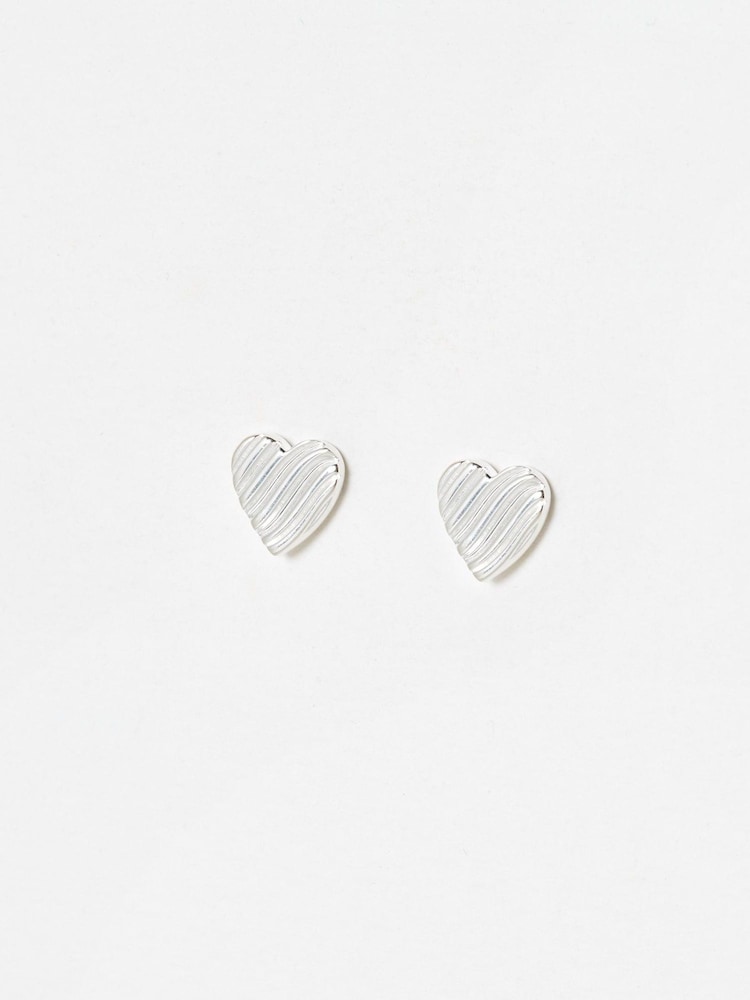 Oliver Bonas Silver Tone Veda Wavy Lines Heart Stud Earrings - Image 2 of 5