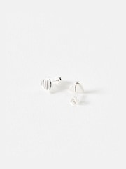 Oliver Bonas Silver Tone Veda Wavy Lines Heart Stud Earrings - Image 3 of 5