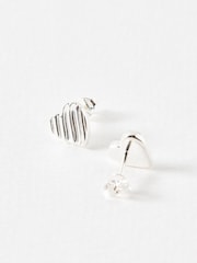 Oliver Bonas Silver Tone Veda Wavy Lines Heart Stud Earrings - Image 4 of 5