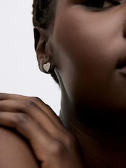 Oliver Bonas Silver Tone Veda Wavy Lines Heart Stud Earrings - Image 5 of 5