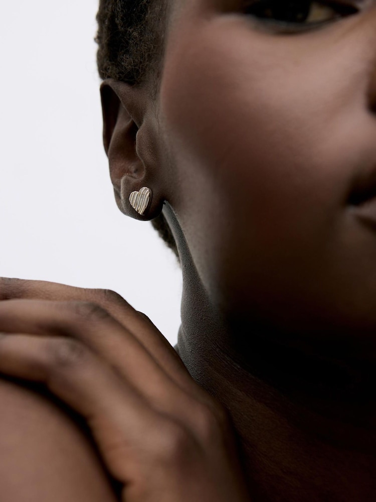 Oliver Bonas Silver Tone Veda Wavy Lines Heart Stud Earrings - Image 5 of 5