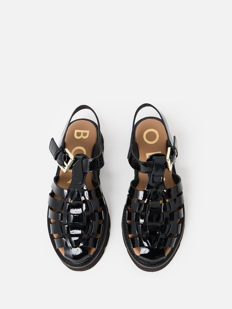 Oliver Bonas Black Patent Weave Fisherman Sandals - Image 3 of 7