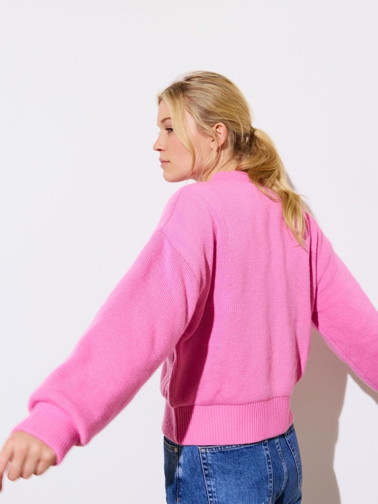 Oliver Bonas Pink Reversible Knitted Bomber Jacket - Image 2 of 9