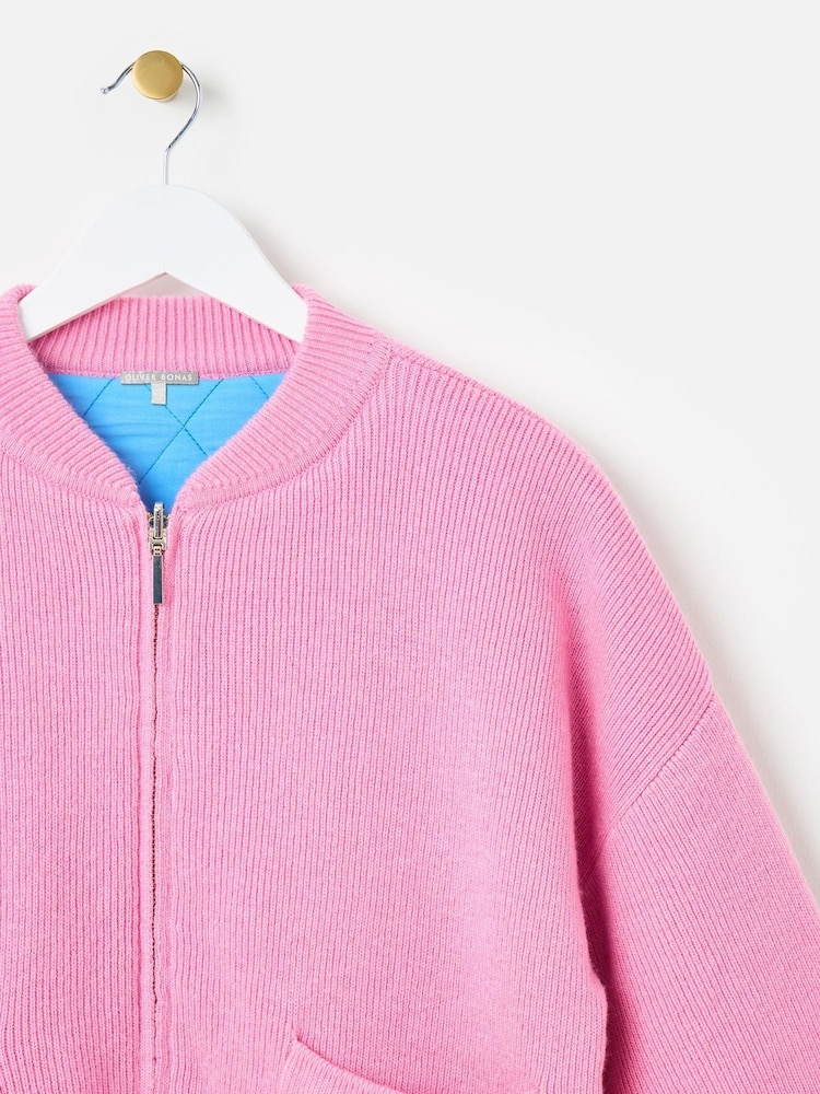 Oliver Bonas Pink Reversible Knitted Bomber Jacket - Image 9 of 9