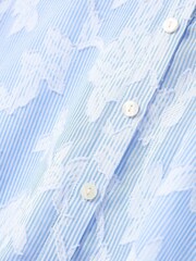 Oliver Bonas Blue Textured Floral Sheer 100% Cotton Blouse - Image 9 of 9