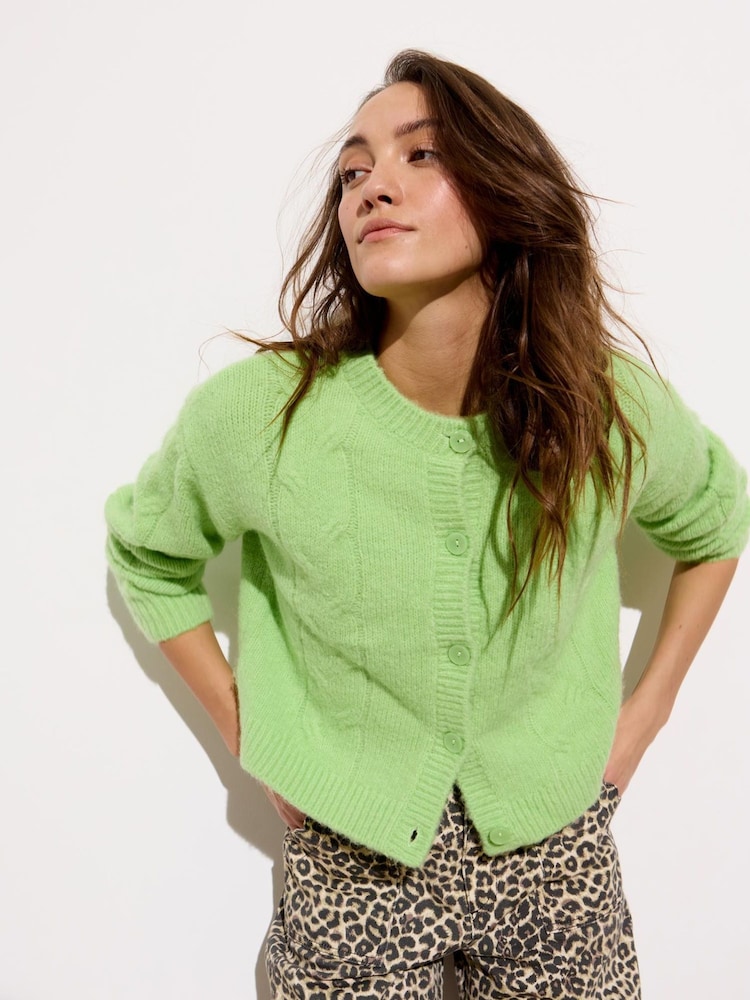 Oliver Bonas Green Cable Knitted Cardigan - Image 2 of 7