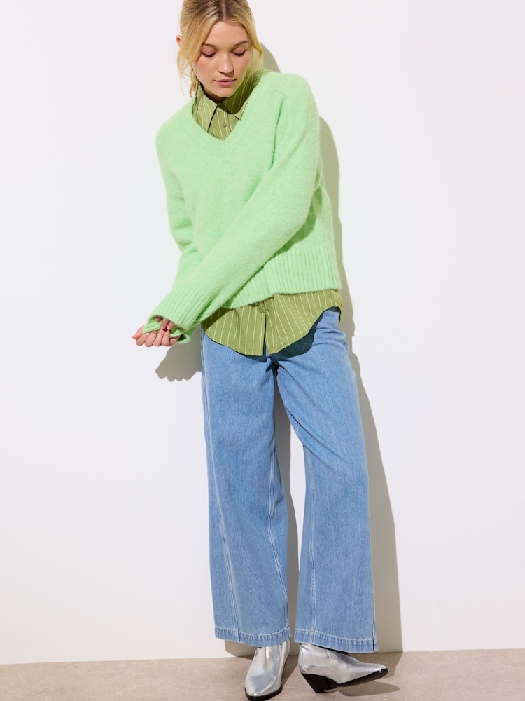 Oliver Bonas Green V-Neck Knitted Jumper - Image 1 of 9