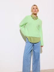 Oliver Bonas Green V-Neck Knitted Jumper - Image 3 of 9