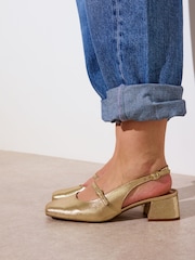 Oliver Bonas Gold Mary Jane Metallic Leather Heeled Slingbacks - Image 1 of 1