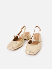 Oliver Bonas Gold Mary Jane Metallic Leather Heeled Slingbacks - Image 2 of 7