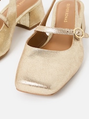 Oliver Bonas Gold Mary Jane Metallic Leather Heeled Slingbacks - Image 4 of 7